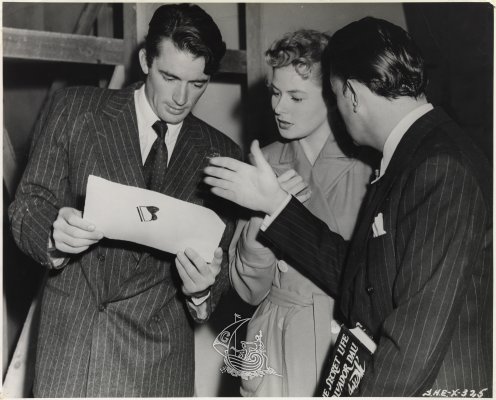 Fotografía deMadison Lacy. Gregory Peck, Ingrid Bergman y Salvador Dalí durante el rodaje de <em>Spellbound</em> de Alfred Hitchcock, 1945